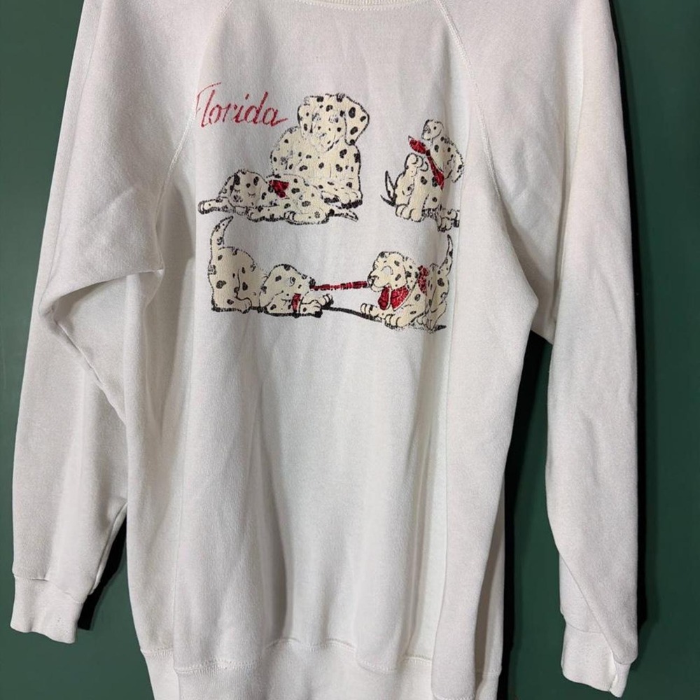 Vintage 80s Hanes Florida Dalmatians Graphic Sweatshirt White XXL